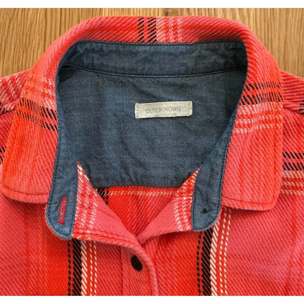 Outerknown Blanket Shirt Women's Medium Organic Cotton Coral Orange Plaid - Picture 3 of 8